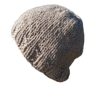Handmade Mens or Womens Beanie Hat Alpaca Wool Cap Knitted Slouch Beige Brown